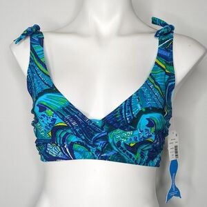 NWT Skinny Dippers Miraclesuit Conch Bon Bon blue green v neck bikini top M